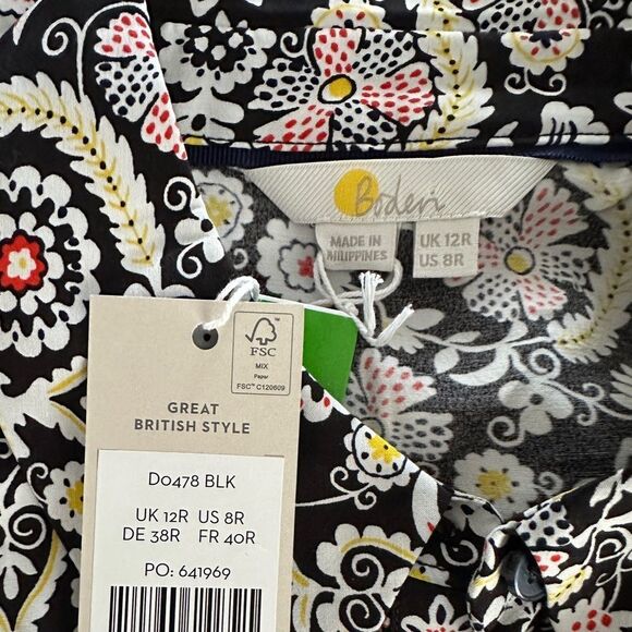BODEN Dress Black Tropic Charm Shirtdress Size 8 • NEW WITH TAGS • - Picture 11 of 15